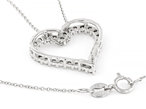 White Lab-Grown Diamond 14k White Gold Heart Slide Pendant With 18" Rolo Chain 0.50ctw