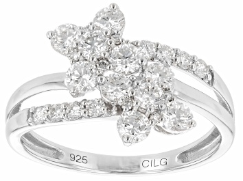 Picture of White Lab-Grown Diamond Rhodium Over Sterling Silver Cluster Ring 1.00ctw