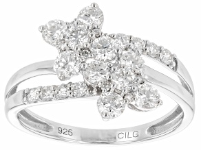 White Lab-Grown Diamond Rhodium Over Sterling Silver Cluster Ring 1.00ctw