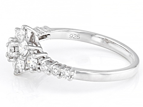 White Lab-Grown Diamond Rhodium Over Sterling Silver Cluster Ring 0.90ctw