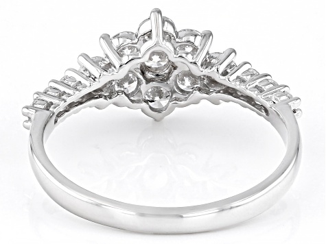 White Lab-Grown Diamond Rhodium Over Sterling Silver Cluster Ring 0.90ctw