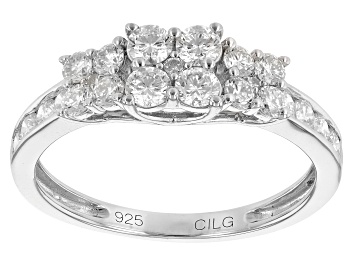 Picture of White Lab-Grown Diamond Rhodium Over Sterling Silver Cluster Ring 0.90ctw
