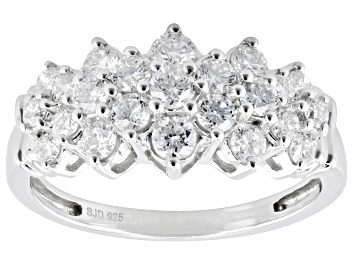 Picture of White Lab-Grown Diamond Rhodium Over Sterling Silver Cluster Ring 1.05ctw