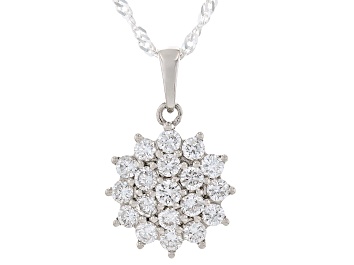 Picture of White Lab-Grown Diamond Rhodium Over Sterling Silver Cluster Pendant With Singapore Chain 0.97ctw