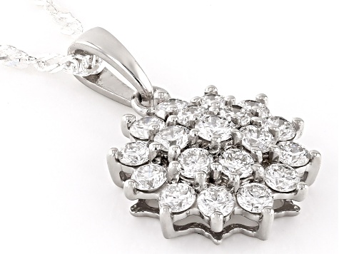 White Lab-Grown Diamond Rhodium Over Sterling Silver Cluster Pendant With Singapore Chain 0.97ctw