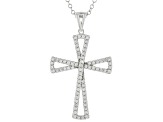 White Lab-Grown Diamond Rhodium Over Sterling Silver Cross Pendant With Cable Chain 0.50ctw