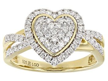 Picture of White Lab-Grown Diamond 14k Yellow Gold Over Sterling Silver Heart Cluster Ring 0.50ctw