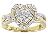 White Lab-Grown Diamond 14k Yellow Gold Over Sterling Silver Heart Cluster Ring 0.50ctw