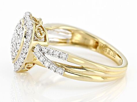 White Lab-Grown Diamond 14k Yellow Gold Over Sterling Silver Heart Cluster Ring 0.50ctw