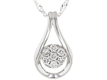 Picture of White Lab-Grown Diamond Rhodium Over Sterling Silver Teardrop Pendant With Singapore Chain 0.20ctw