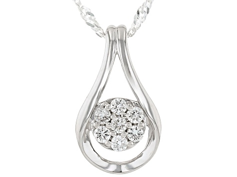 White Lab-Grown Diamond Rhodium Over Sterling Silver Teardrop Pendant With Singapore Chain 0.20ctw