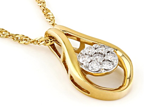 White Lab-Grown Diamond 14k Yellow Gold Over Sterling Silver Pendant With Singapore Chain 0.20ctw
