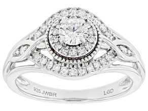 White Lab-Grown Diamond Rhodium Over Sterling Silver Halo Ring 0.50ctw