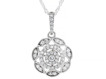 Picture of White Lab-Grown Diamond Rhodium Over Sterling Silver Pendant With 18" Singapore Chain 0.55ctw