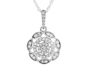 White Lab-Grown Diamond Rhodium Over Sterling Silver Pendant With 18" Singapore Chain 0.55ctw