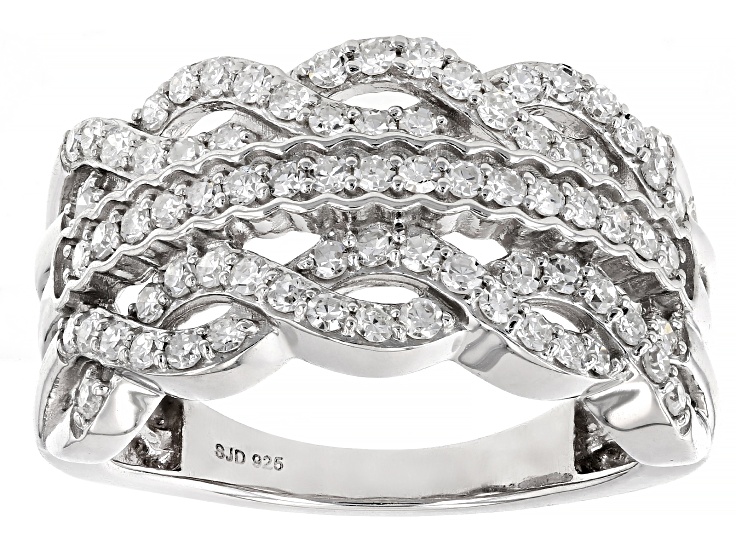 White Lab-Grown Diamond Rhodium Over Sterling Silver Wide