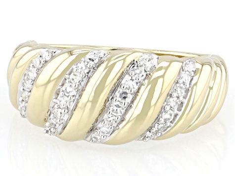 White Lab-Grown Diamond 14k Yellow Gold Over Sterling Silver Wide Band Ring 0.25ctw
