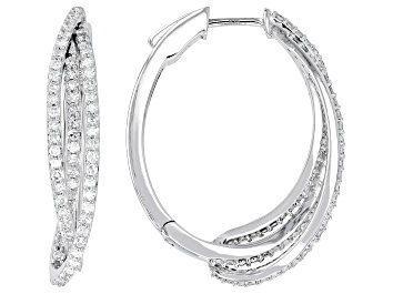 Picture of White Lab-Grown Diamond Rhodium Over Sterling Silver Hoop Earrings 1.00ctw