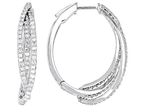 White Lab-Grown Diamond Rhodium Over Sterling Silver Hoop Earrings 1.00ctw