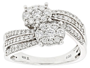 White Lab-Grown Diamond Rhodium Over Sterling Silver Bypass Ring 0.75ctw