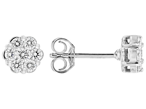 White Lab-Grown Diamond H SI1 Rhodium Over Sterling Silver Cluster Stud Earrings 0.50ctw