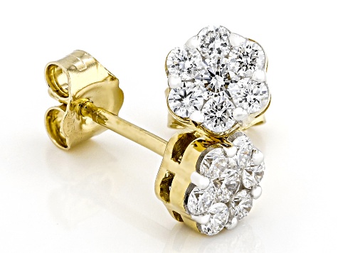 White Lab-Grown Diamond H SI1 14k Yellow Gold Over Sterling Silver Cluster Stud Earrings 0.50ctw