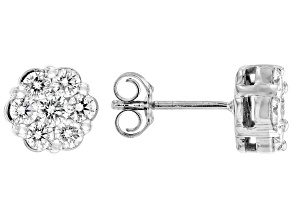 White Lab-Grown Diamond H SI1 Rhodium Over Sterling Silver Cluster Stud Earrings 1.00ctw