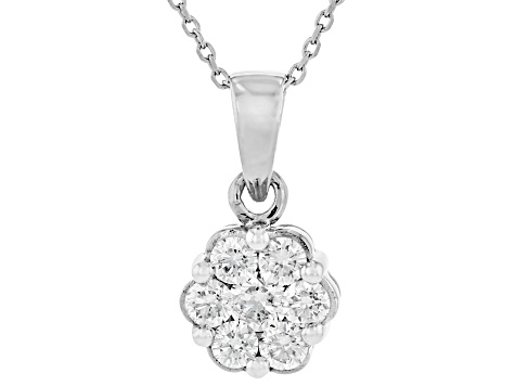 White Lab-Grown Diamond H SI1 Rhodium Over Sterling Silver Cluster Pendant 0.50ctw