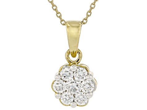 White Lab-Grown Diamond H SI1 14k Yellow Gold Over Sterling Silver Cluster Pendant 0.50ctw