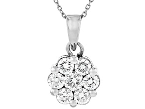 White Lab-Grown Diamond H SI1 Rhodium Over Sterling Silver Cluster Pendant 1.00ctw