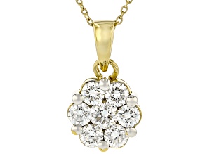 White Lab-Grown Diamond H SI1 14k Yellow Gold Over Sterling Silver Cluster Pendant 1.00ctw