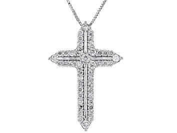 Picture of White Lab-Grown Diamond G SI Rhodium Over Sterling Silver Cross Slide Pendant With 18" Chain 1.00ctw