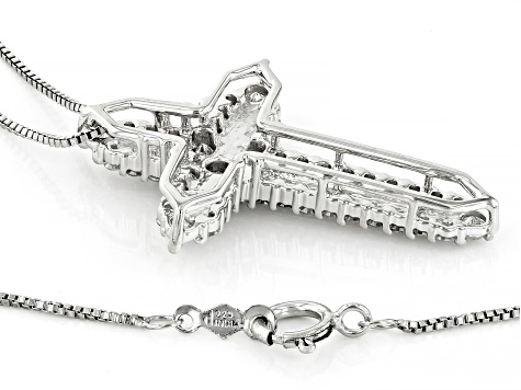 White Lab-Grown Diamond G SI Rhodium Over Sterling Silver Cross Slide Pendant With 18" Chain 1.00ctw