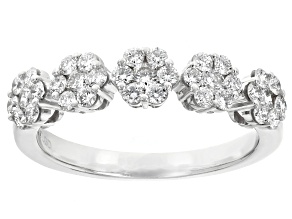 White Lab-Grown Diamond H SI1 Rhodium Over Sterling Silver Cluster Band Ring 0.66ctw