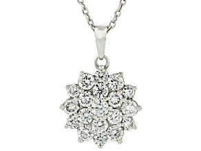 White Lab-Grown Diamond H SI1 Rhodium Over Sterling Silver Cluster Pendant With Chain 0.60ctw