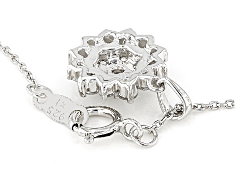 White Lab-Grown Diamond H SI1 Rhodium Over Sterling Silver Cluster Pendant With Chain 0.60ctw