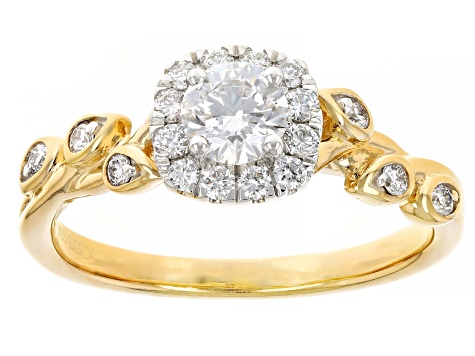 White Lab-Grown Diamond H SI1 14k Yellow Gold Over Sterling Silver Halo Ring 0.70ctw