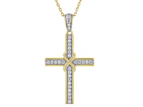 White Lab-Grown Diamond G-H SI 18k Yellow Gold Over Sterling Silver Cross Pendant With Chain 0.30ctw