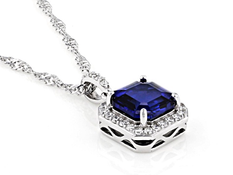 Lab Created Sapphire And Lab-Grown Diamond Rhodium Over Sterling Silver Pendant With Chain 2.63ctw