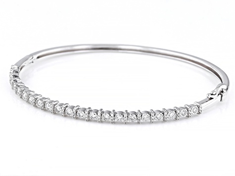 White Lab-Grown Diamond F SI2 Rhodium Over Sterling Silver Bangle Bracelet 0.50ctw