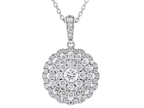 White Lab-Grown Diamond F SI2 Rhodium Over Sterling Silver Cluster Pendant 1.00ctw