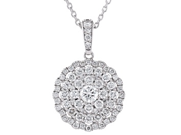 Picture of White Lab-Grown Diamond F SI2 Rhodium Over Sterling Silver Cluster Pendant 1.00ctw