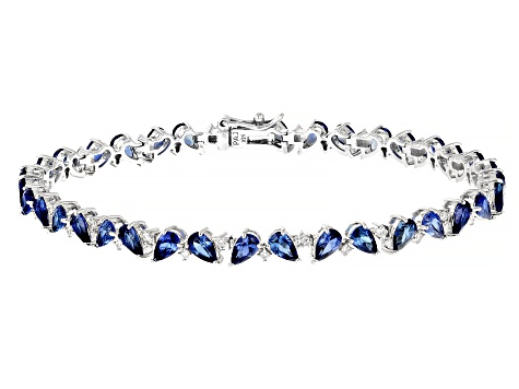 Lab Created Sapphire And Lab-Grown Diamond Rhodium Over Sterling Silver Tennis Bracelet 8.37ctw