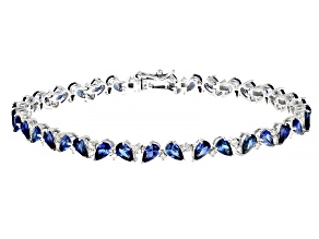 Lab Created Sapphire And Lab-Grown Diamond Rhodium Over Sterling Silver Tennis Bracelet 8.37ctw