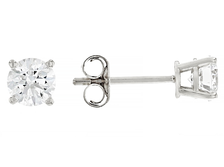 White Lab-Grown Diamond G VS 10k White Gold Solitaire Stud Earrings 0.75ctw