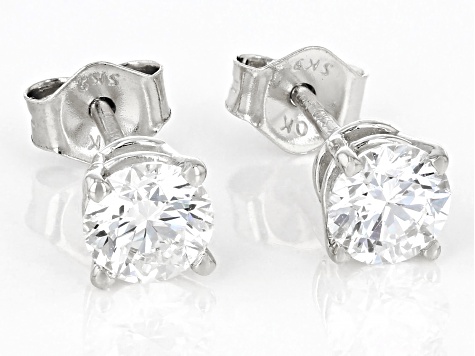 White Lab-Grown Diamond G VS 10k White Gold Solitaire Stud Earrings 0.75ctw