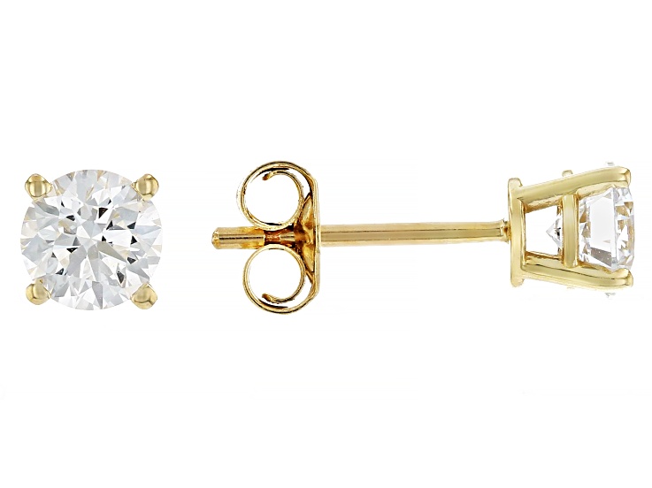 White Lab-Grown Diamond G VS 10k Yellow Gold Solitaire Stud Earrings 0.75ctw