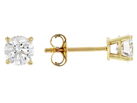 White Lab-Grown Diamond G VS 10k Yellow Gold Solitaire Stud Earrings 0.75ctw