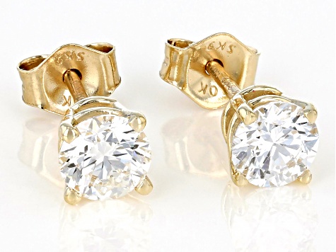 White Lab-Grown Diamond G VS 10k Yellow Gold Solitaire Stud Earrings 0.75ctw