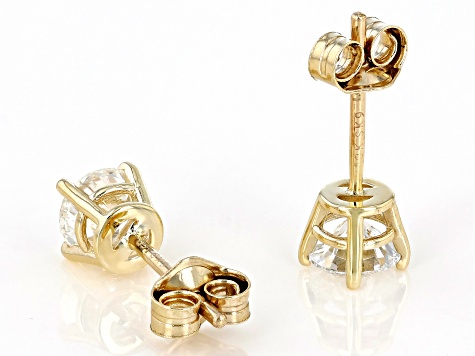 White Lab-Grown Diamond G VS 10k Yellow Gold Solitaire Stud Earrings 0.75ctw